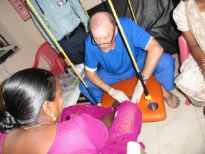 Jamie set up a small space to do foot care. It was a pace used for occupational therapy...thus the swing he was sitting on :)